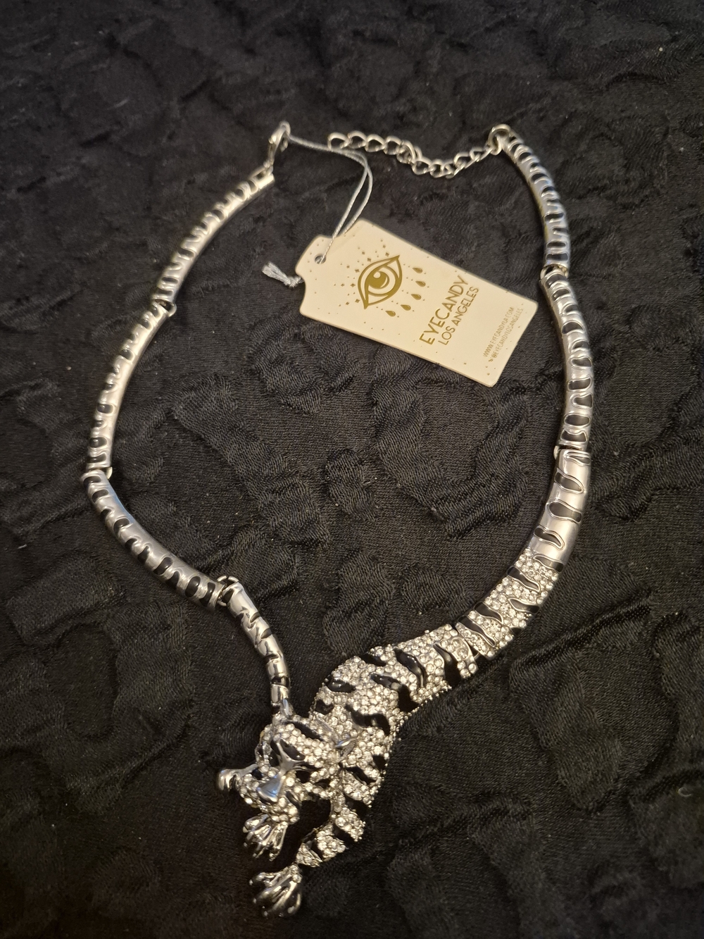 Silver and Black Crystal Tiger Necklace - Women Jewelry - Picture 2 of 3
